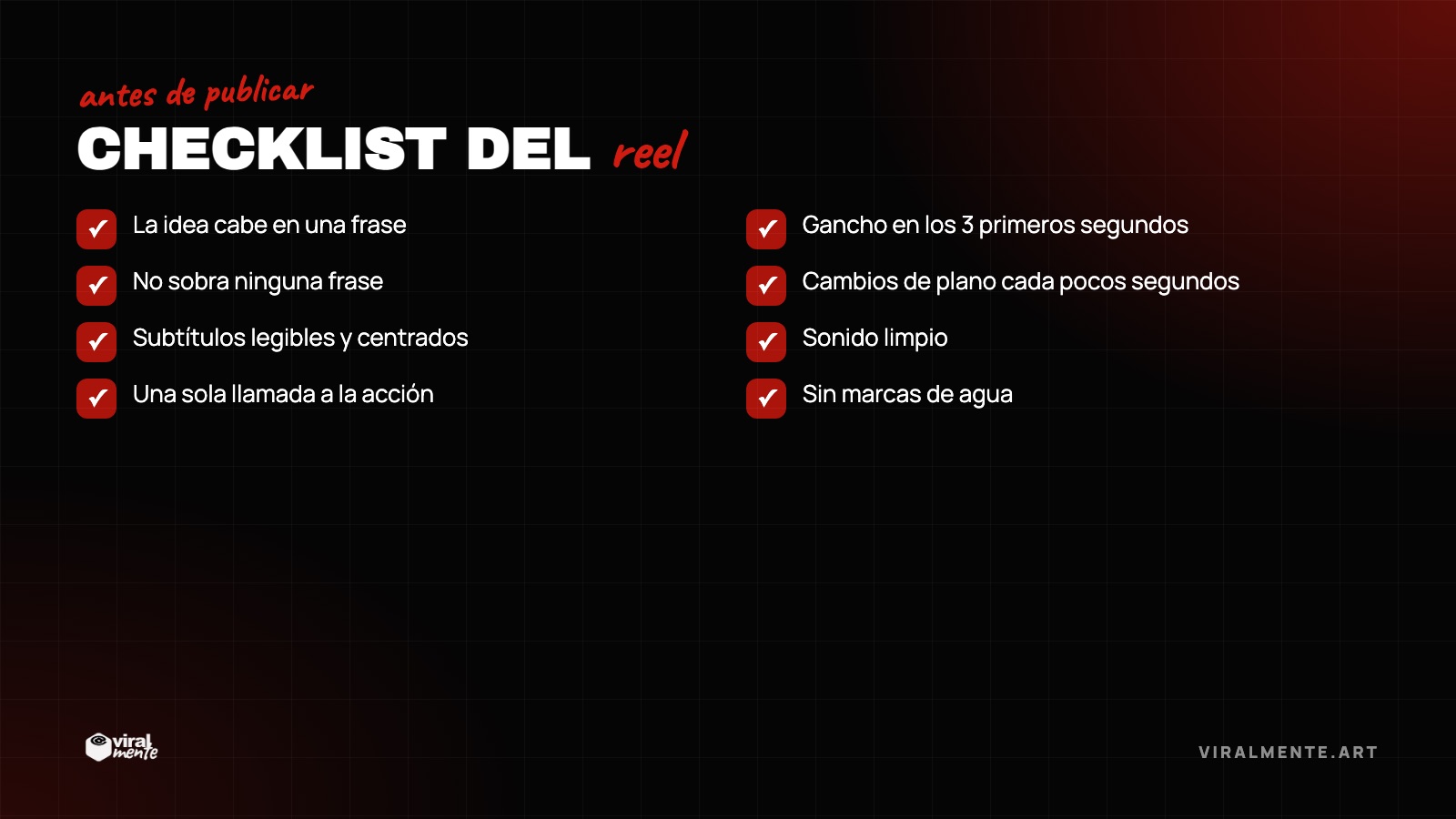 Checklist del Reel — antes de publicar