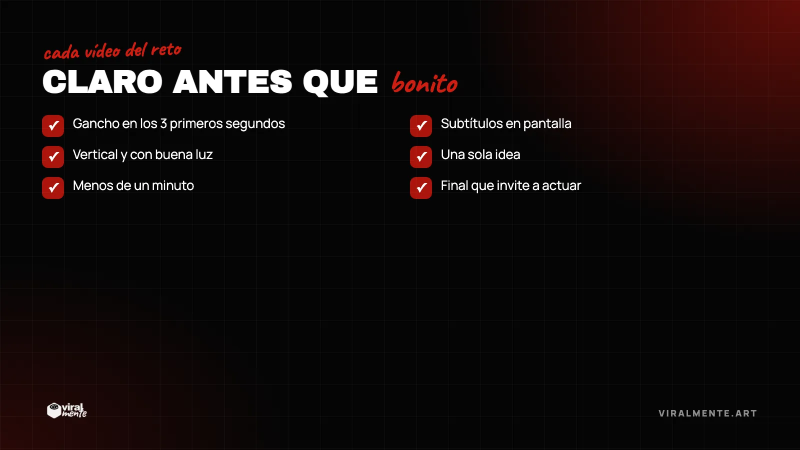 Checklist para cada vídeo del reto