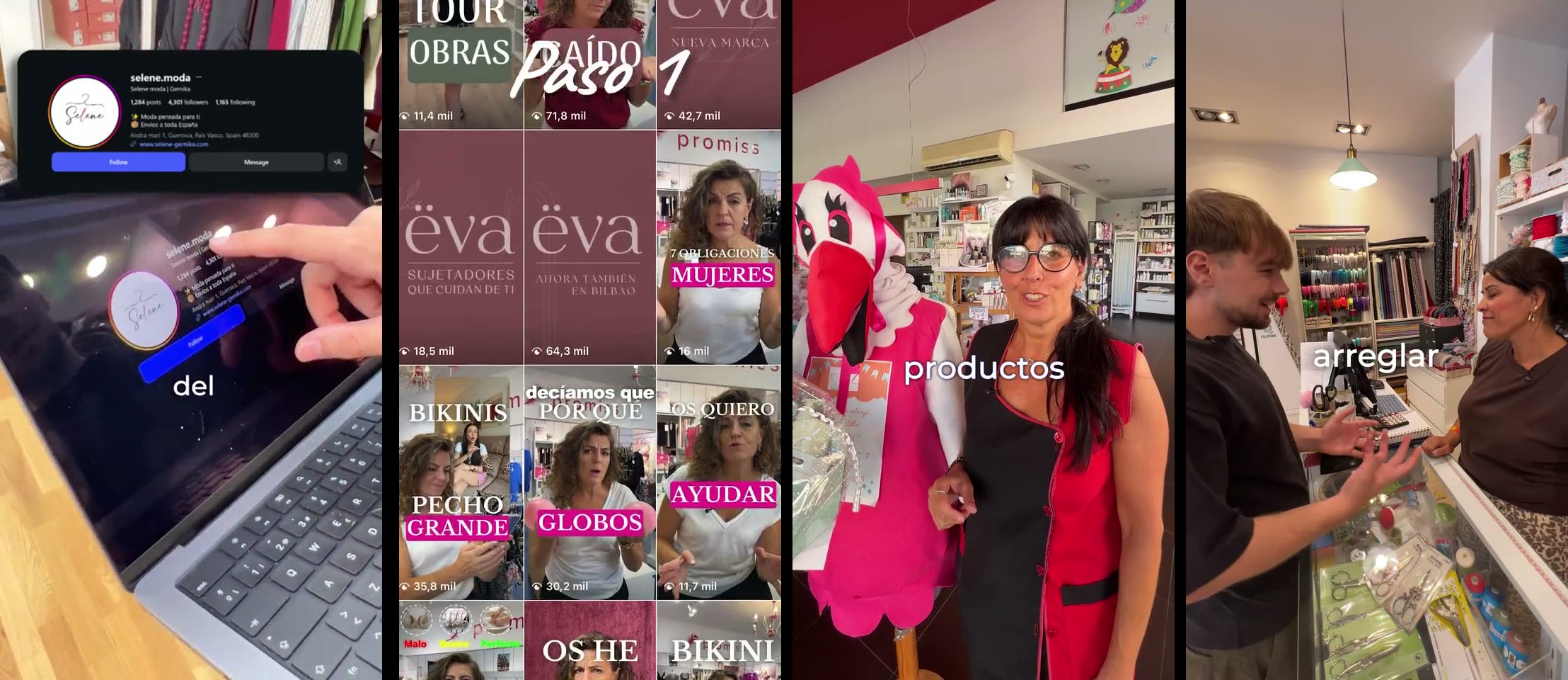 Fotogramas reales de vídeos de Selene Moda, Eva Sujetadores, Farmalud y Hecho a Mano con Amor